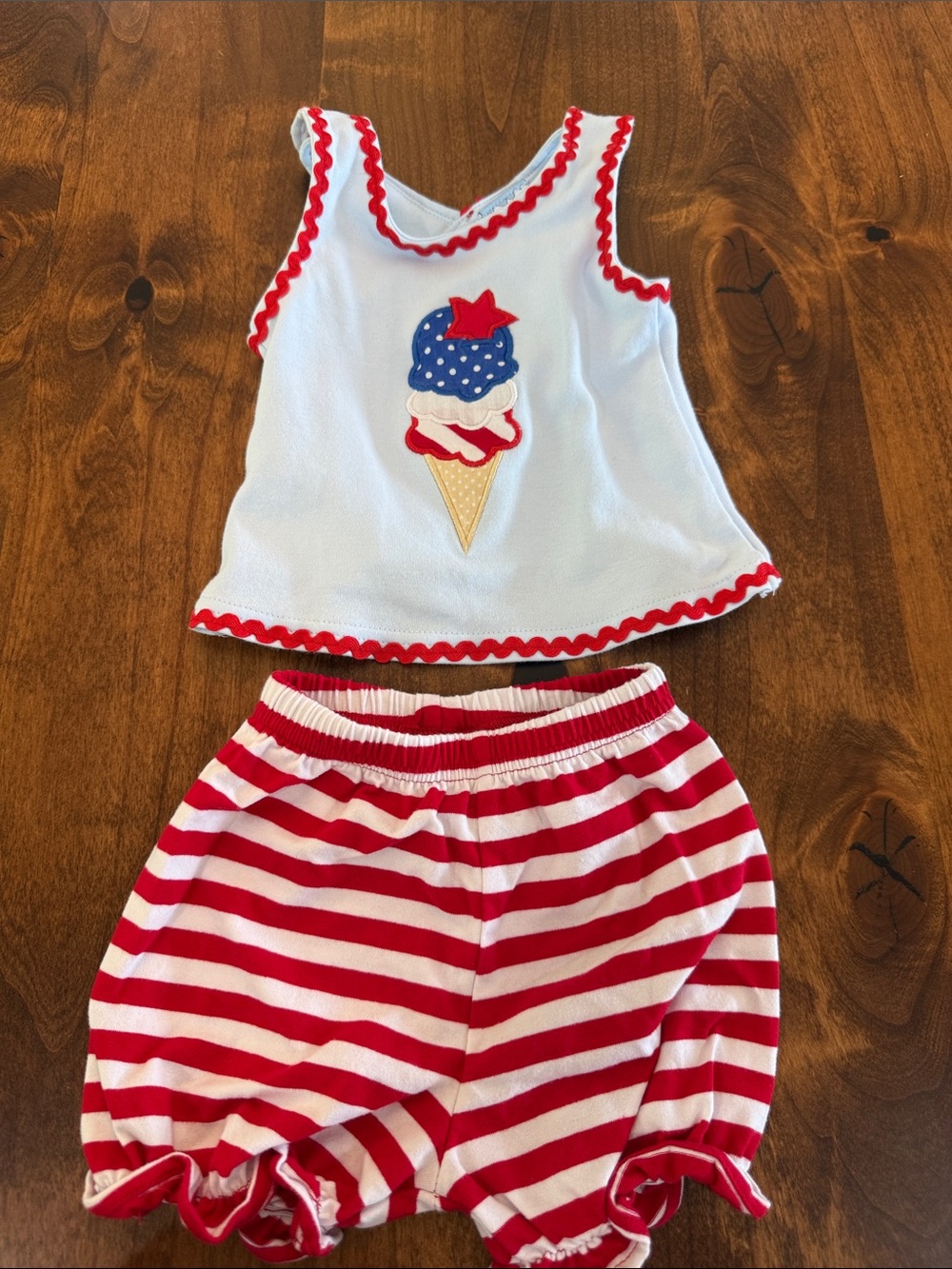 Kids Red & White Striped Matching Set with Ice Cream Applique